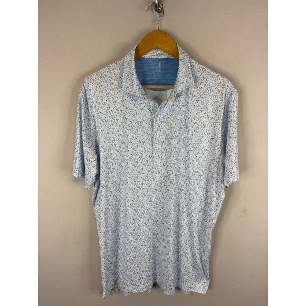 Johnnie-O Featherweight Mens Blue White Polar Bear Cocktail Print Polo Shirt L